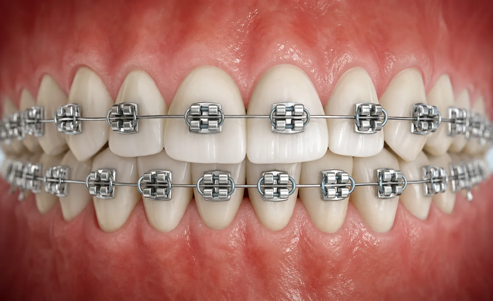 3d render of teeth with metal braces in gums nm 1109