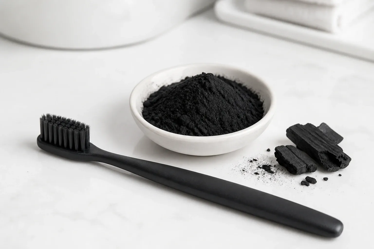 Charcoal and charcoal toothbrush with white background nm 0611