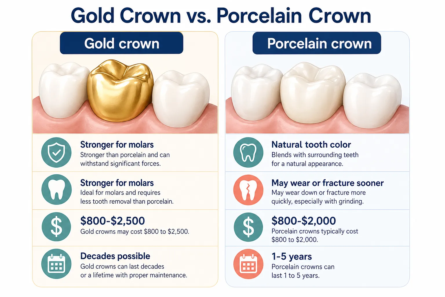 Gold vs porcelain crown comparison v1
