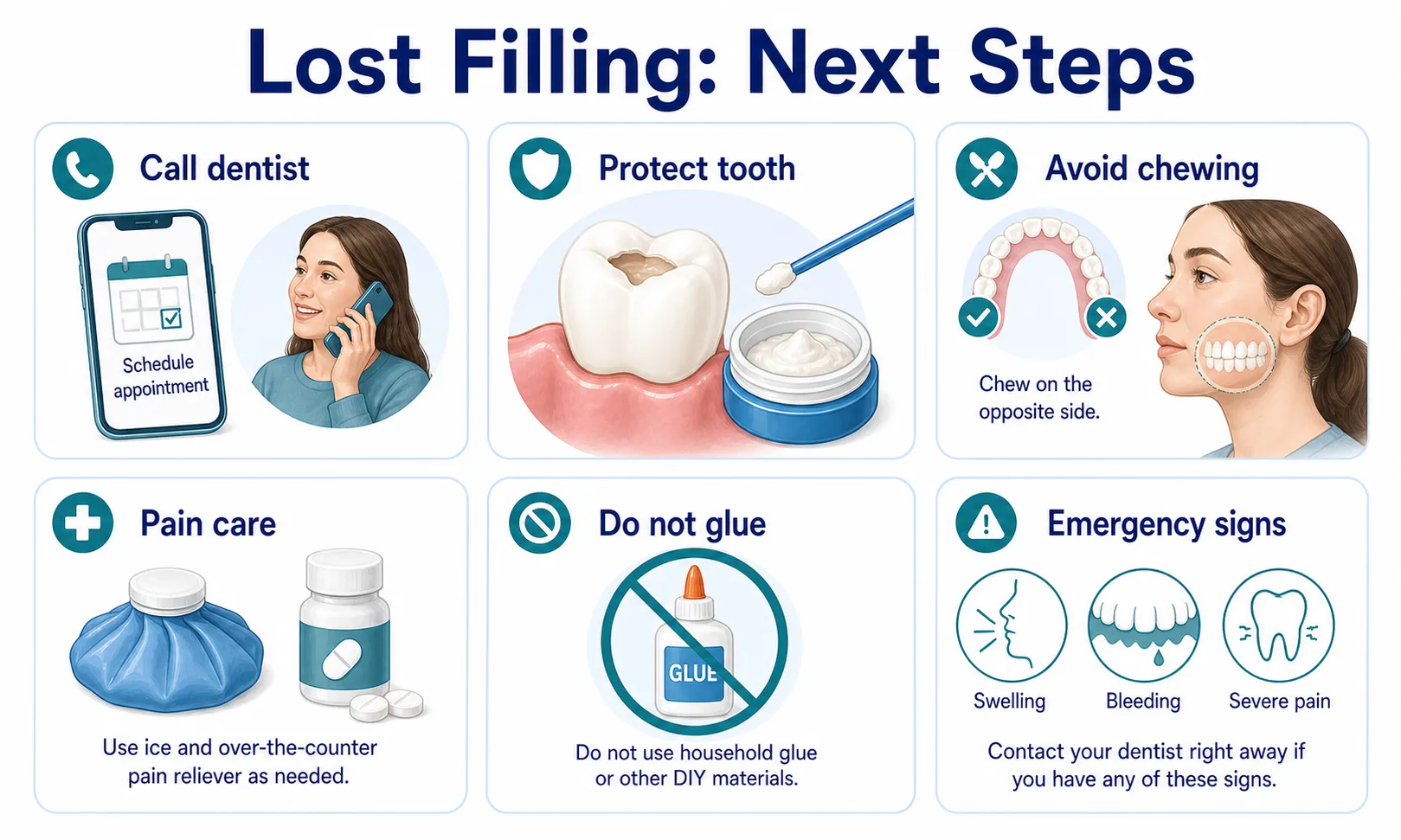 What Should I Do if My Filling Fell Out? next steps checklist