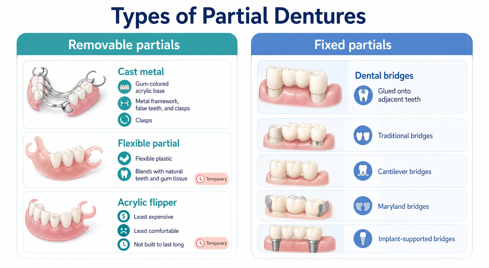 Partial denture types comparison v1