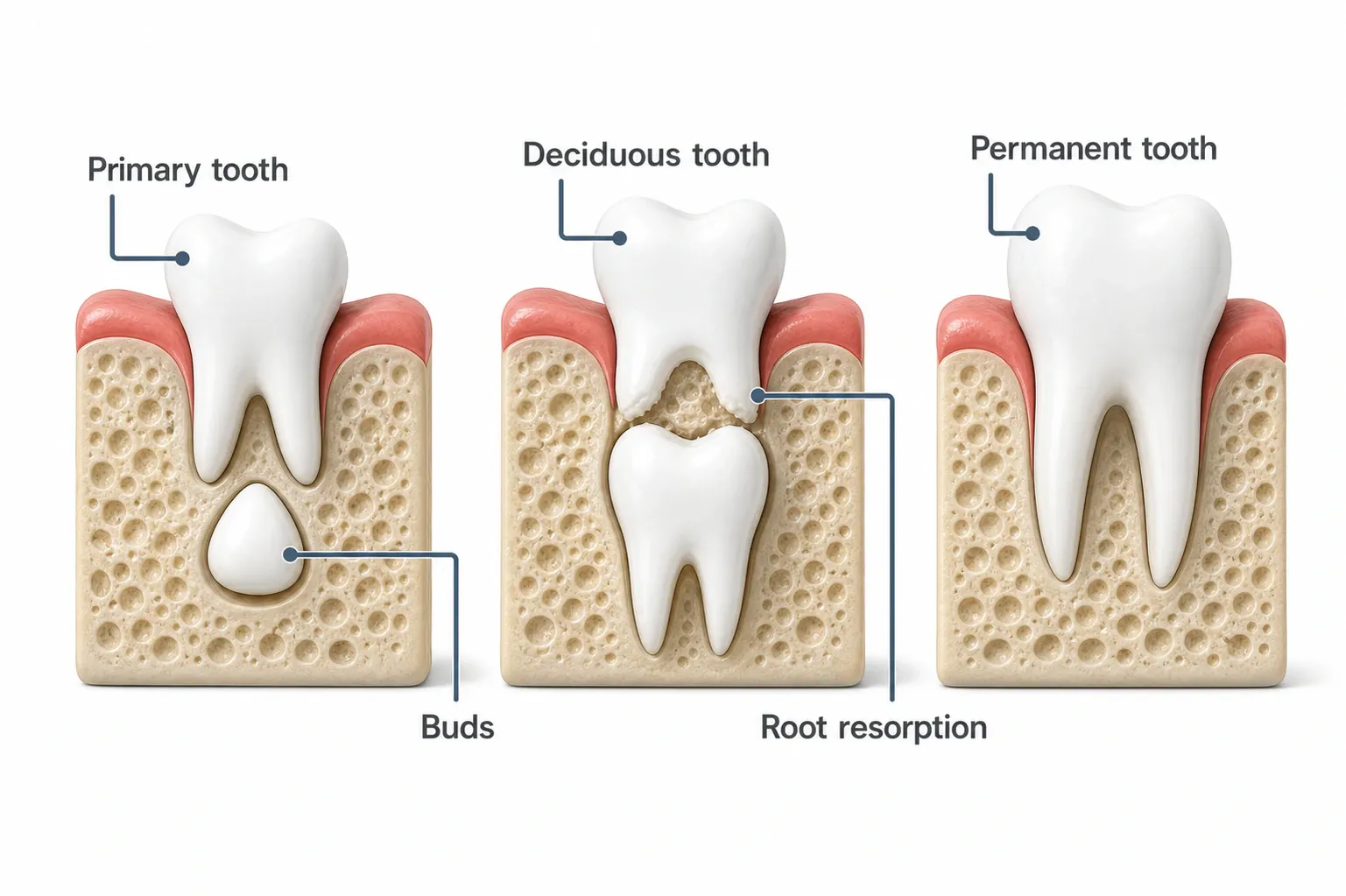 Permanent tooth located below primary tooth anatomy structure nm 1352