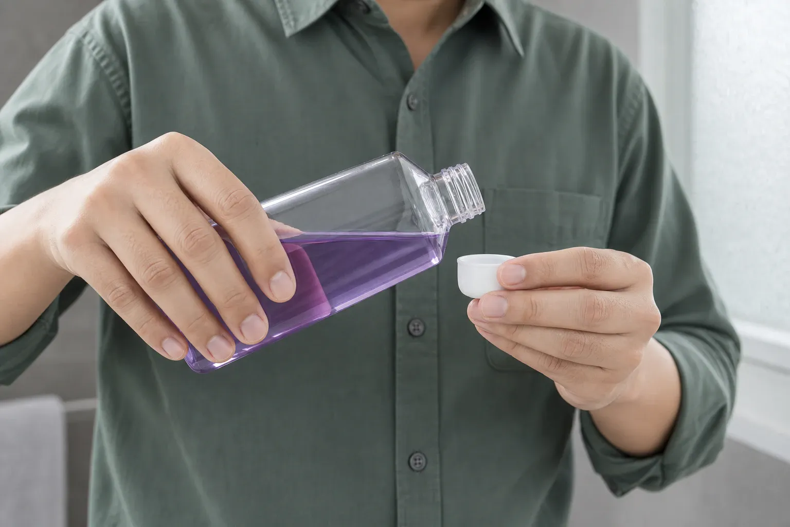 guy using a mouthwash