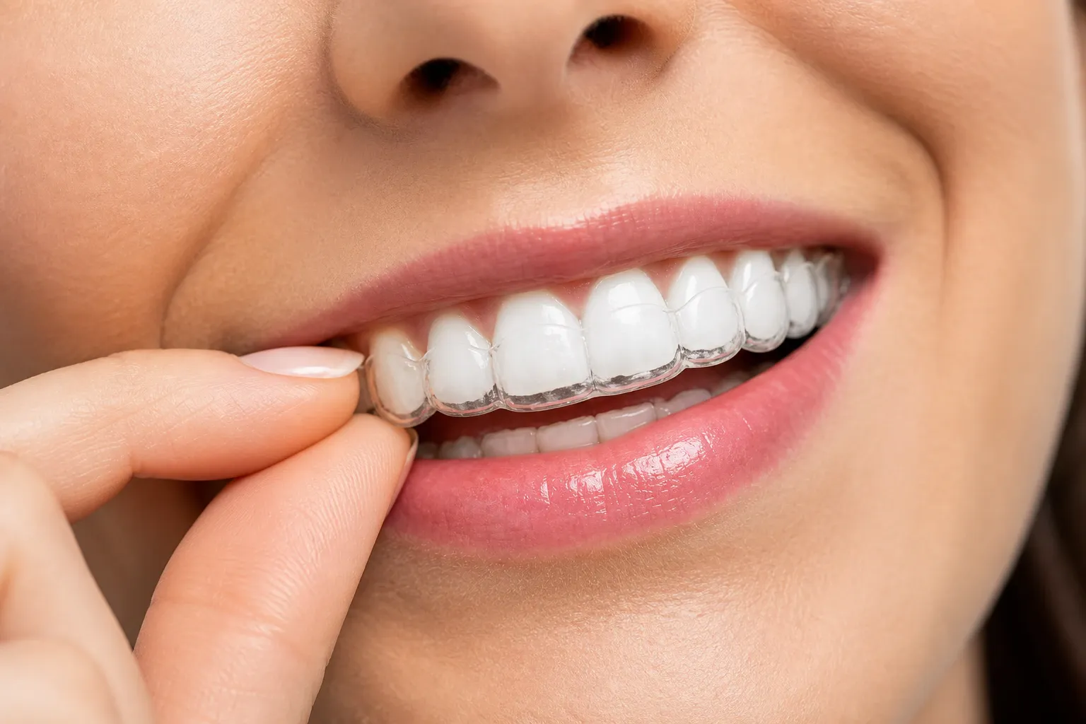 Smiling woman invisalign clear aligners nm 0101