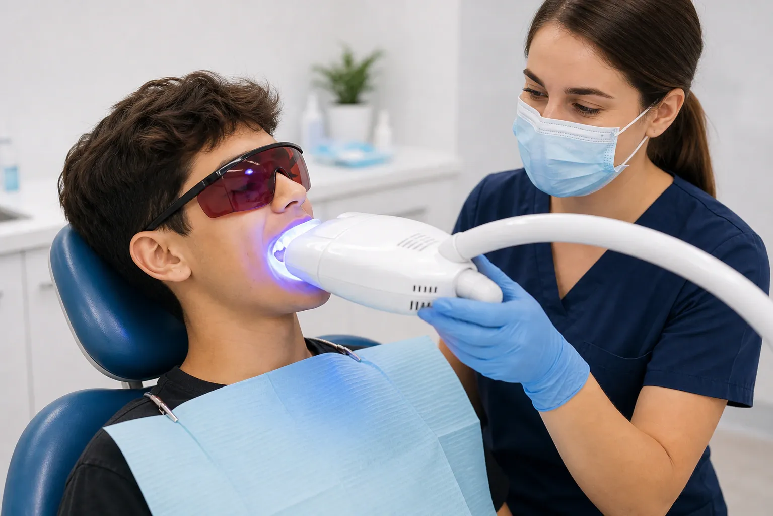 Young girl getting laser teeth whitening treatment nm 0185